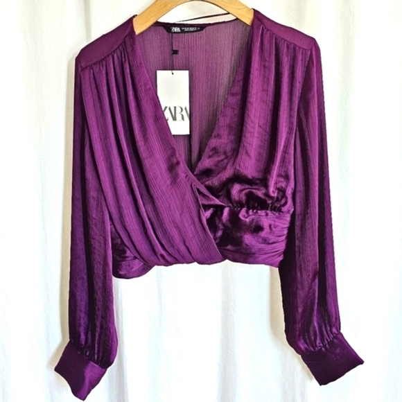 🇪🇦 Zara Purple Knotted Surplice Chiffon Blouse - Picture 3 of 16